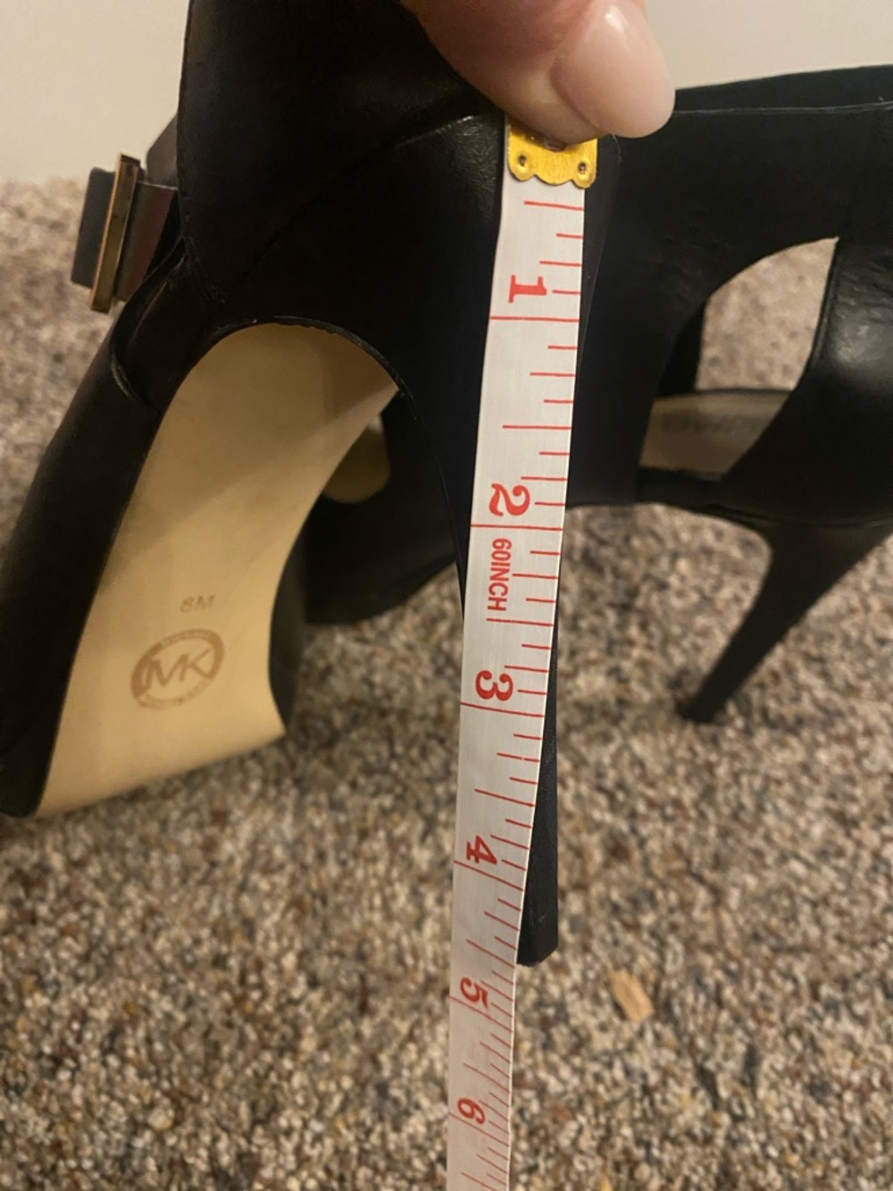 Michael Kors Black Leather Cutout High Heel Sandals with Gold Buckle - Picture 4 of 5